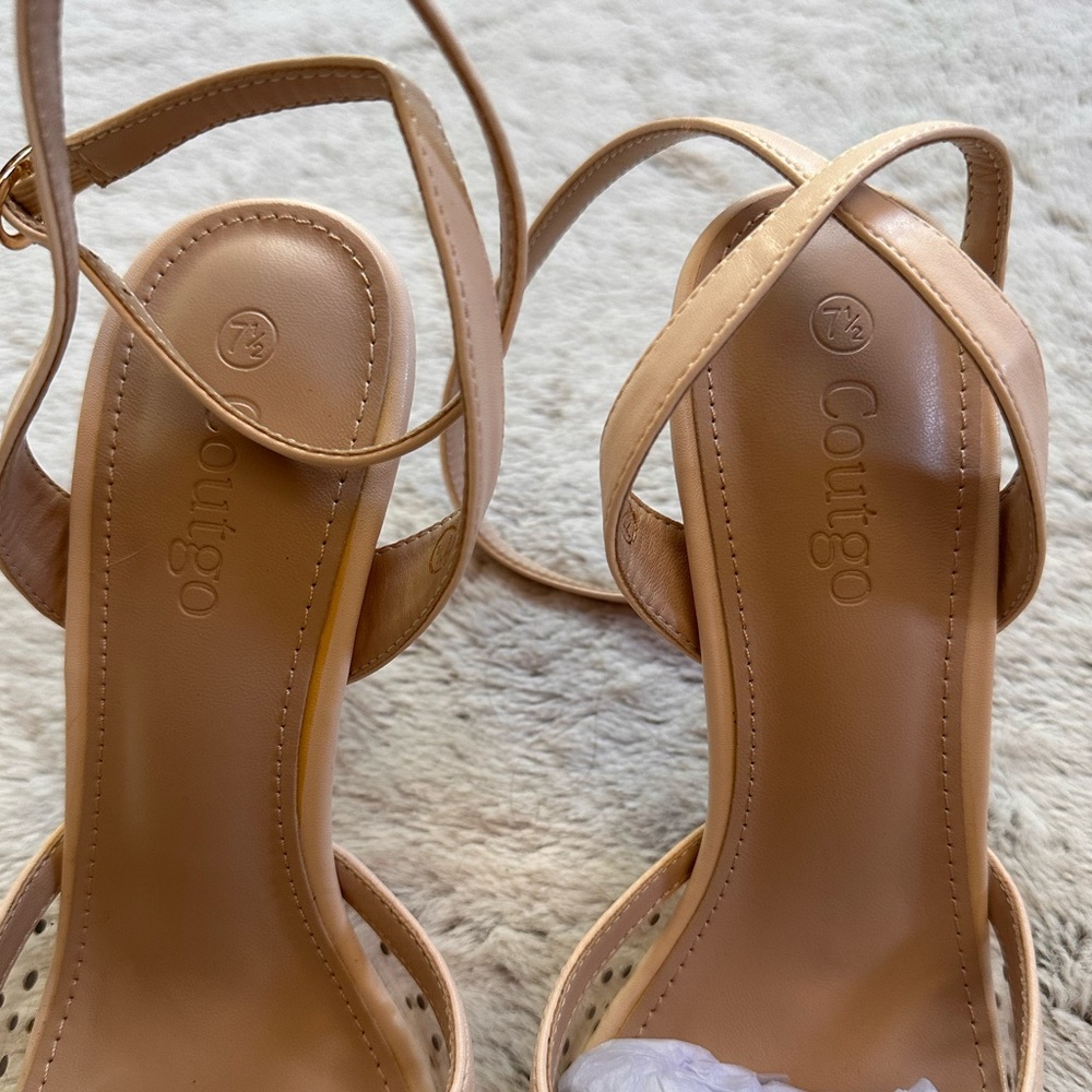 Nude Pointed Rhinestone Ankle-Strap Pumps - Picture 5 of 7